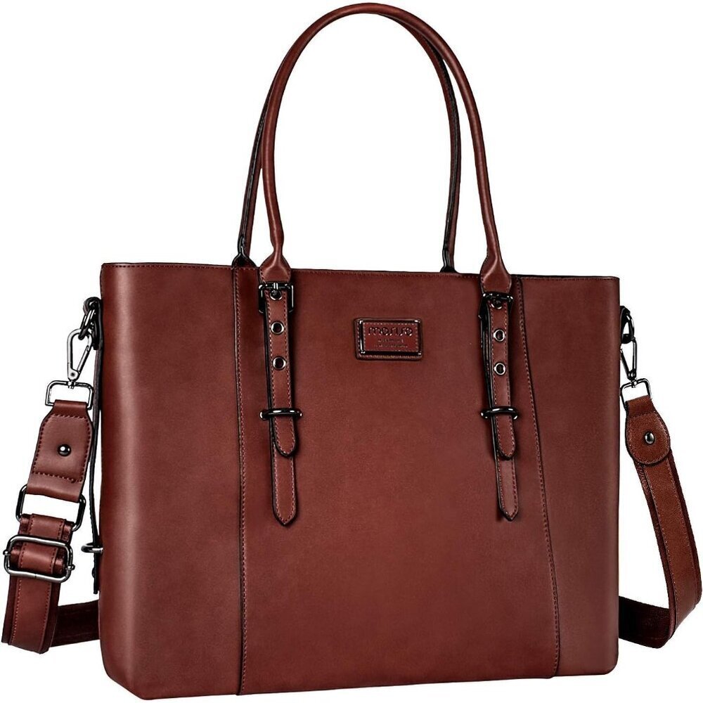 PU Leather Laptop Tote Bag for Women, Waterproof Large Capacity Business Work Br